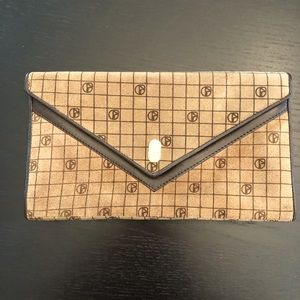 Vintage Suede & Lambskin Logo Envelope Clutch Bag Purse Nazareno Gabrielli Italy
